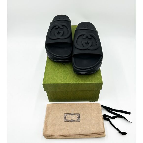 Gucci Interlocking GG Monogram Platform Slides Sandals Eu 41 US 11 - Picture 1 of 13